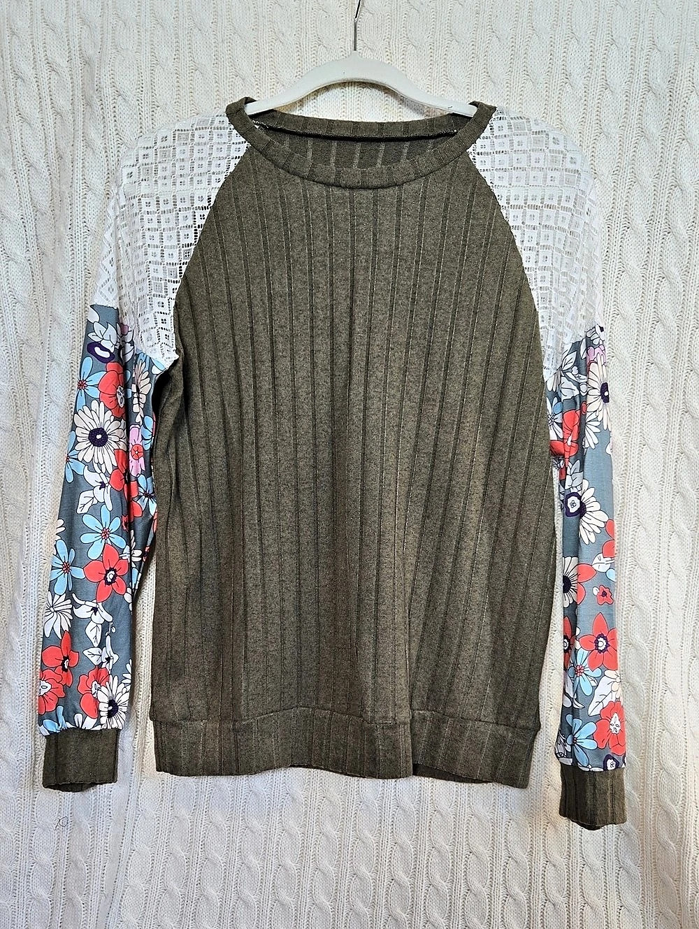 Floral Sleeve Knit Sweater Size Medium
